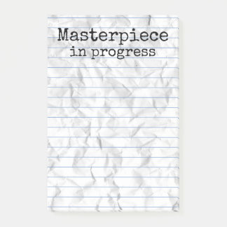 Masterpiece in progress on Ruled Crumpled 4x6 Post-it Notes