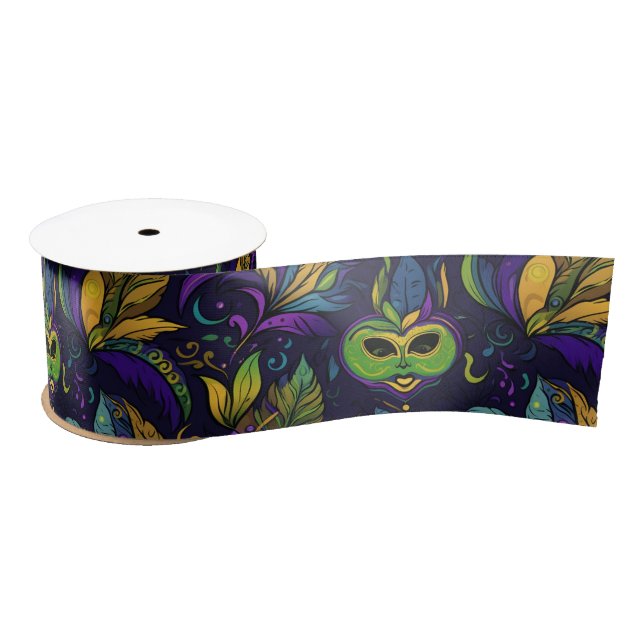 Masterpiece Mardi Gras Masks pattern Satin Ribbon (Spool)
