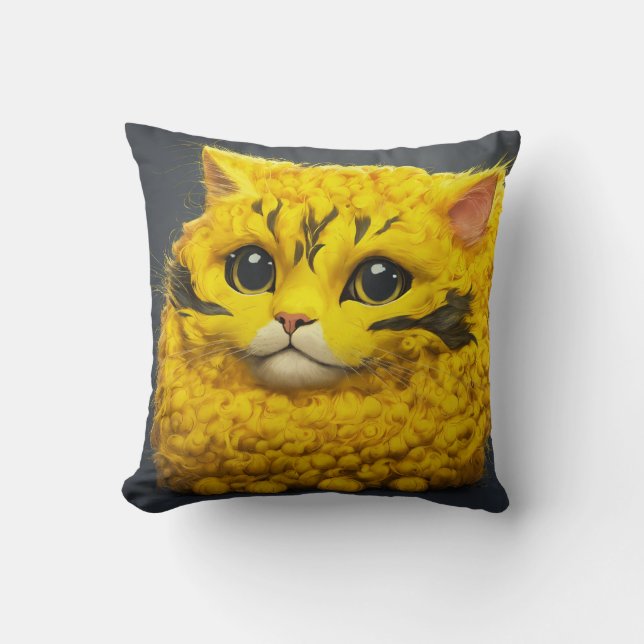 "Masterpiece of the Yellow Blob-Like Cat -  Throw Pillow (Front)