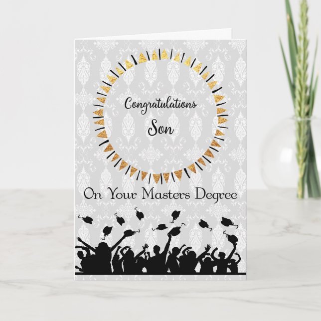 Masters Degree Card for Son Gold Wreath (Front)