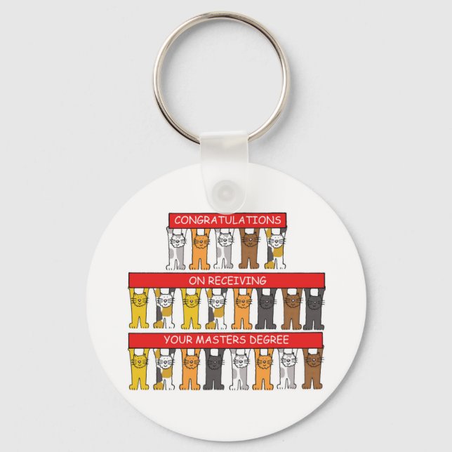 Masters Degree Congratulations, Cartoon Cats. Keychain (Front)
