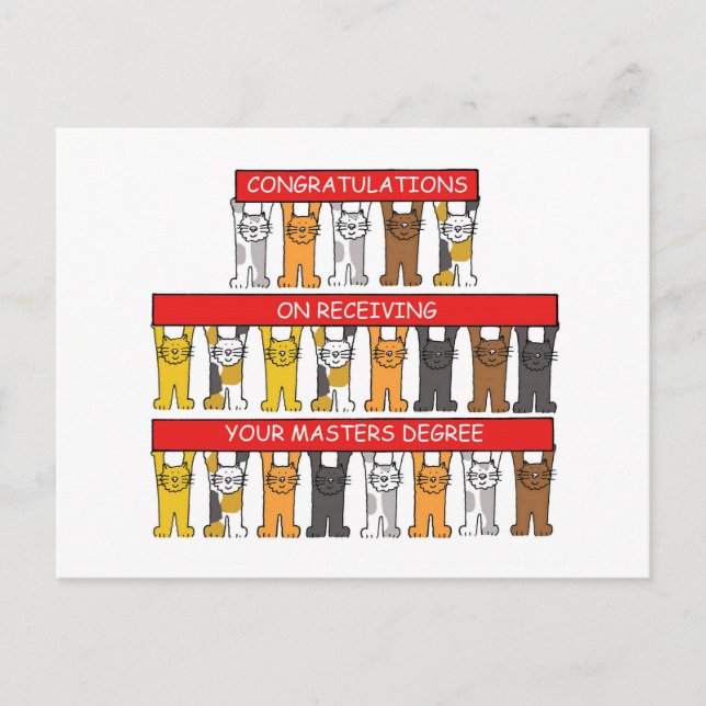 Masters Degree Congratulations Cartoon Cats Postcard (Front)