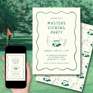 Masters Golf Viewing Watch Party Hand Drawn Green Invitation