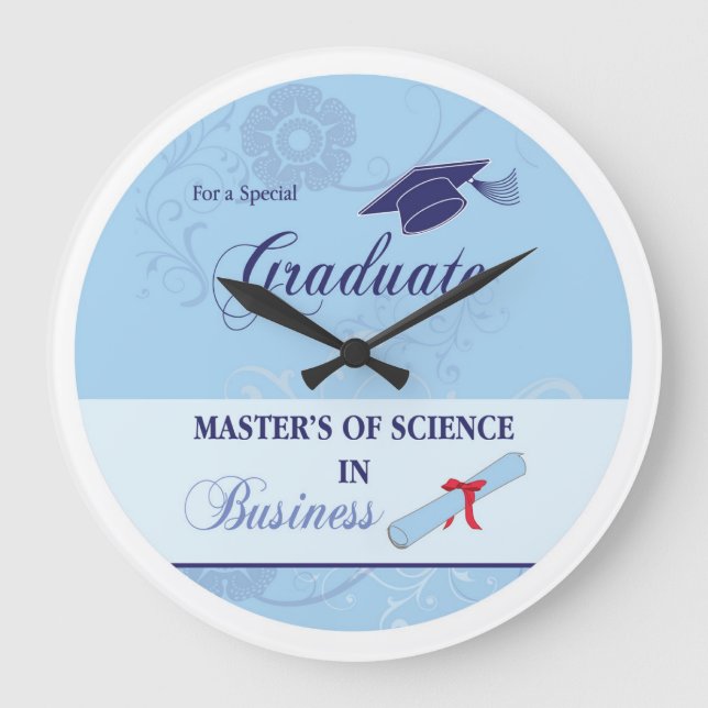 Master's of Science in Business Blue with Swirl Large Clock (Front)