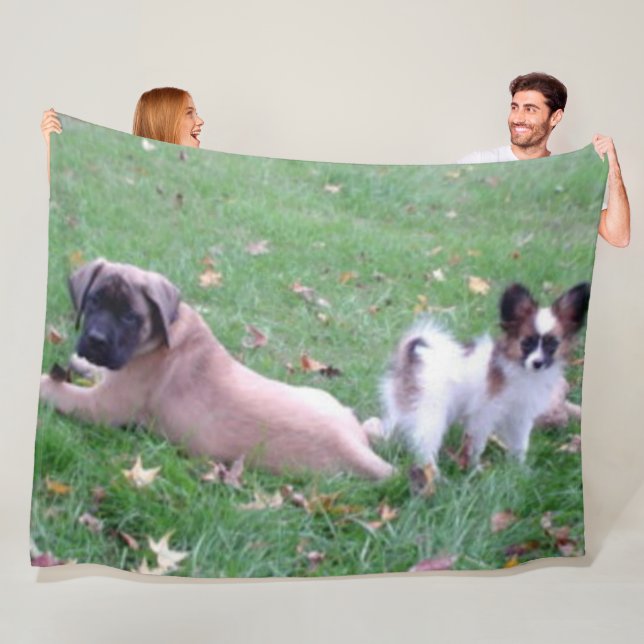 MASTIFF and PAPILLON PUPPYS Fleece Blanket (In Situ)