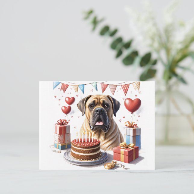 Mastiff at a party postcard (Standing Front)