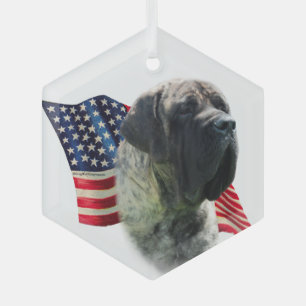 Mastiff (brindle) Flag Glass Ornament