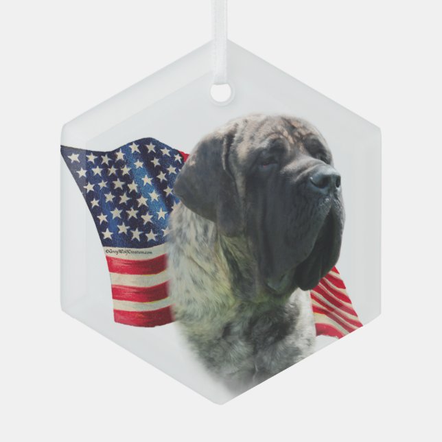 Mastiff (brindle) Flag Glass Ornament (Front)