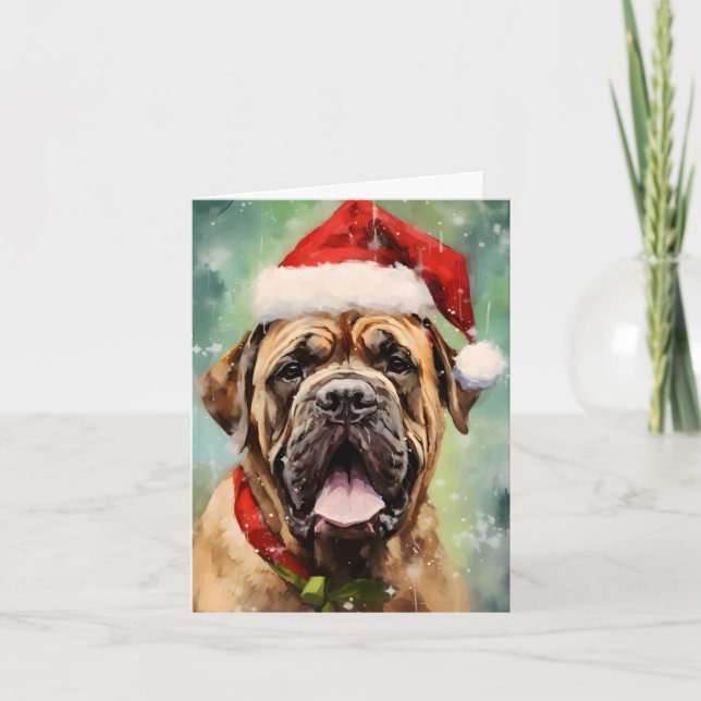 Mastiff Christmas brush painting artwork Card (Front)