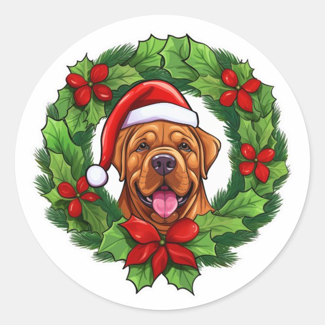 Mastiff Christmas Wreath Classic Round Sticker (Front)