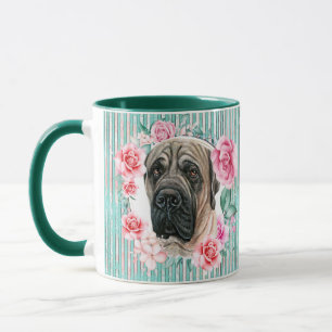 Mastiff dog face watercolor illustration stripes mug