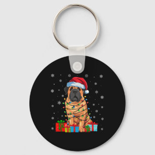 Mastiff Dog Ugly Xmas Lights Santa Hat Mastiff Dog Keychain