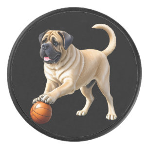 Mastiff Dogue Anglaise avec ballon en vacances