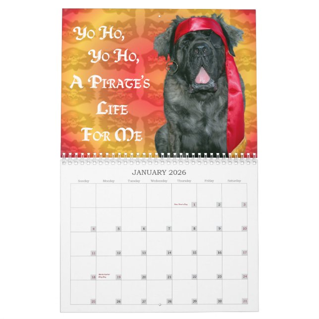 Mastiff Dress Up Calendar (Jan 2026)