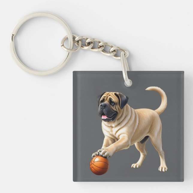 Mastiff English Bulldogge on vacation with ball Keychain (Front)