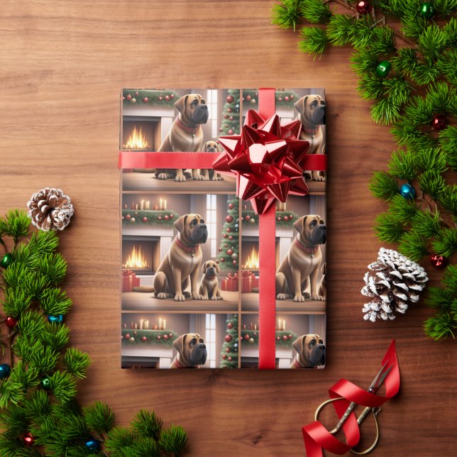 Mastiff English Mastiff Christmas fireplace Wrapping Paper (Holiday Gift)
