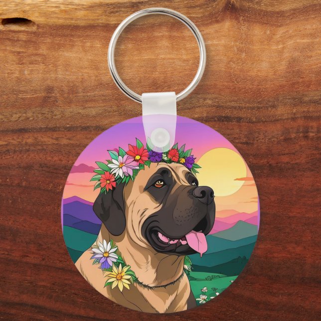 Mastiff English Mastiff with flower wreath Mother' Keychain (Back)