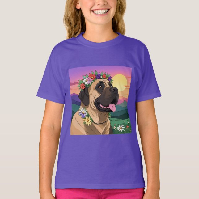Mastiff English Mastiff with flower wreath Mother' T-Shirt (Front)