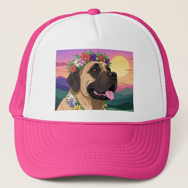 Mastiff English Mastiff with flower wreath Mother' Trucker Hat (Front)