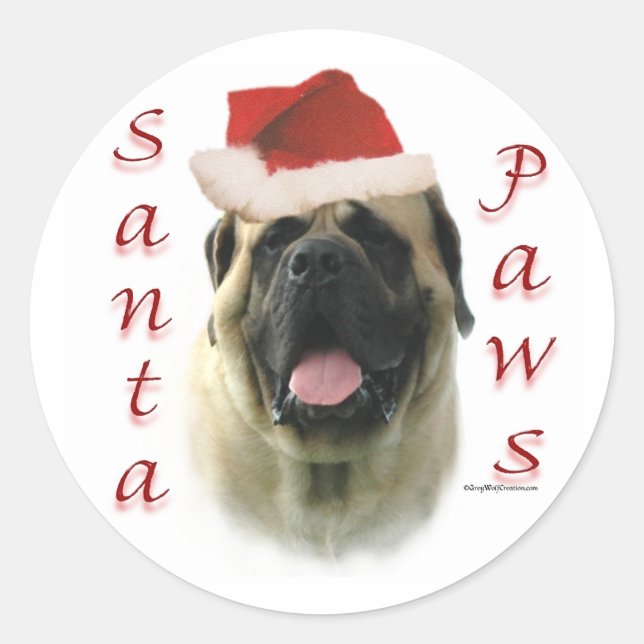 Mastiff (fawn) Santa Paws Classic Round Sticker (Front)