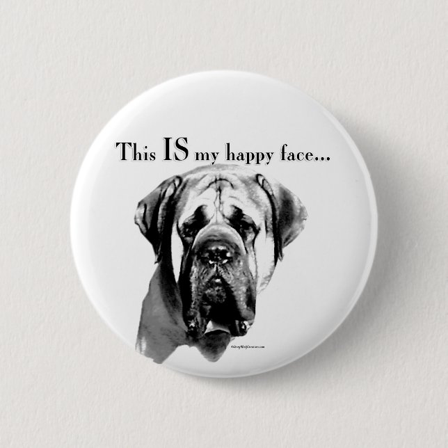 Mastiff Happy Face 2 Inch Round Button (Front)