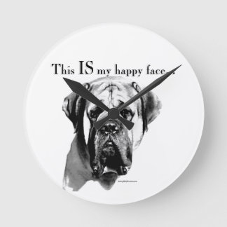 Mastiff Happy Face Round Clock