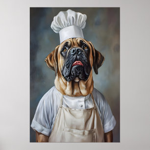 Mastiff In Chefs Hat Poster, Pet Poster, Mastiff Poster