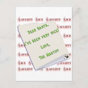 Mastiff Naughty or Nice Holiday Postcard