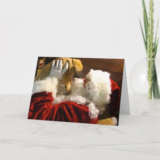 Mastiff Puppy with Santa Christmas Card (Front)