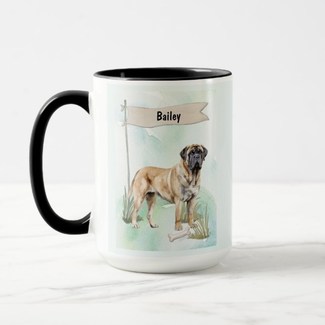 Mastiff Watercolor Personalized Dog Mug (Left)