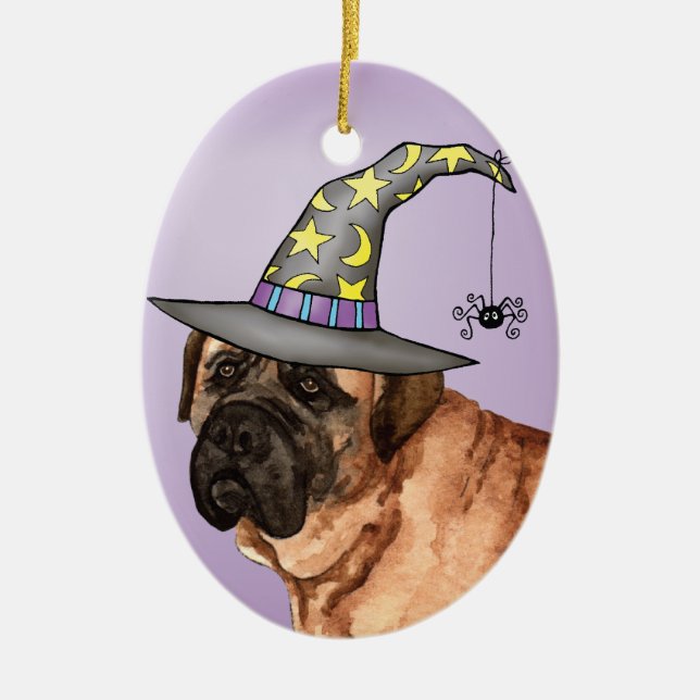 Mastiff Witch Ceramic Ornament (Front)