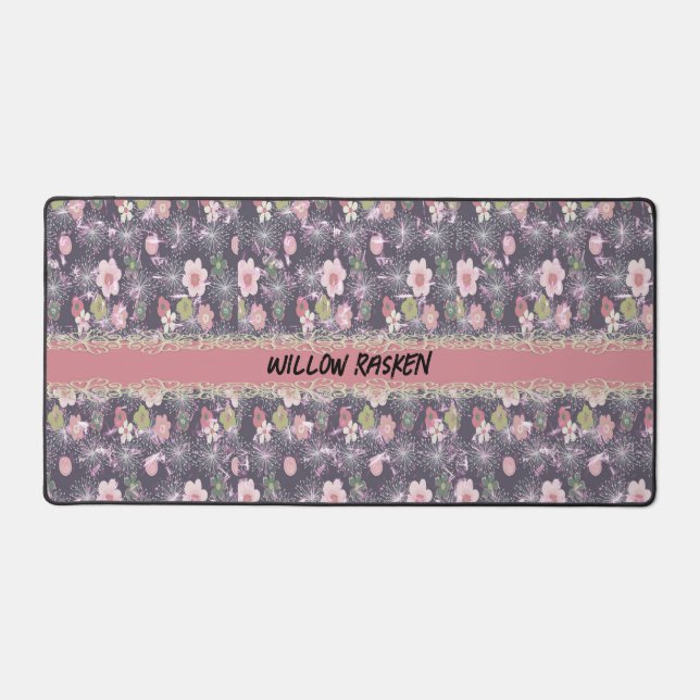 Mat de bureau avec Fleurs roses & Dentelles Faux (Recto)