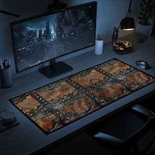 Mat de bureau médiéval en cuir et fer rustique