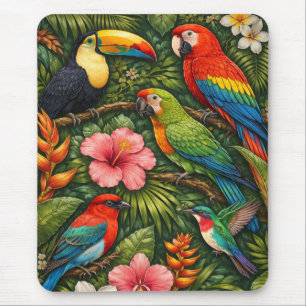 Mat For Tropical Colourful Birds Retro Toucan  Mouse Pad