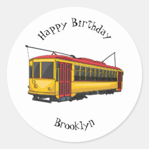 Mata trolley cartoon illustration  classic round sticker