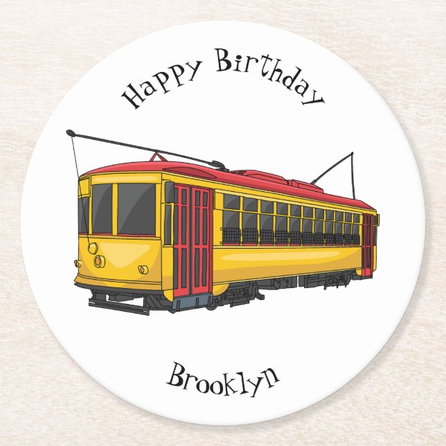 Mata trolley cartoon illustration  round paper coaster (Front)