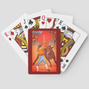 Matador Holds Red Cape with Angry Bull, Juarez, MX Playing Cards