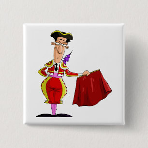 Matador with Red Cape Spanish Bullfighter 2 Inch Square Button