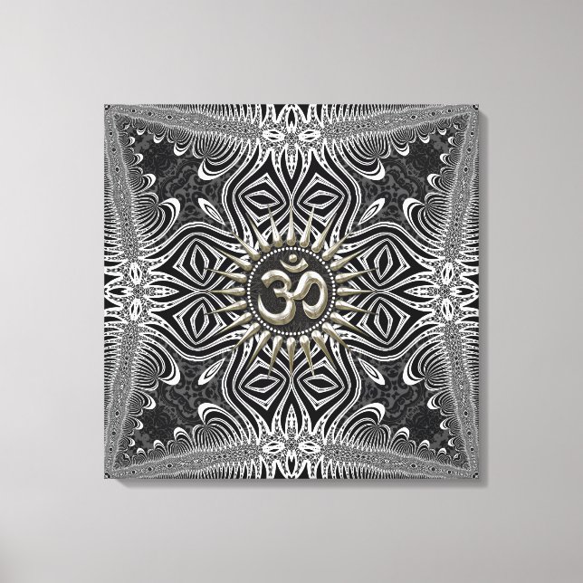 Matanya Silver Aum Star B+W Tribal Wrapped Canvas (Front)