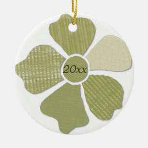 Match Any Colour Faux Fabric Collage Flower Ceramic Ornament