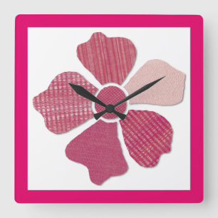 Match Any Colour Faux Fabric Collage Flower Square Wall Clock