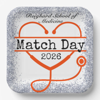 Match Day Red 2026 Glitter Stethoscope Paper Plat Plate