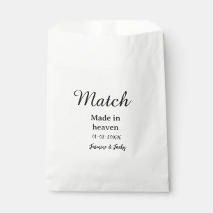 Match made in heaven add name date simple calligra favour bag