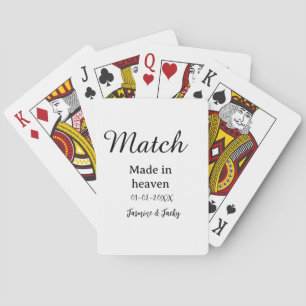 Match made in heaven add name date simple calligra playing cards