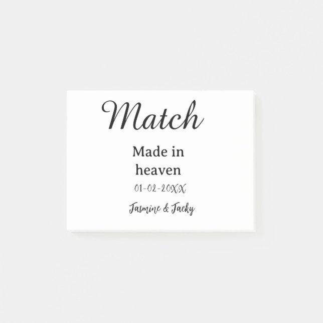 Match made in heaven add name date simple calligra post-it notes (Front)