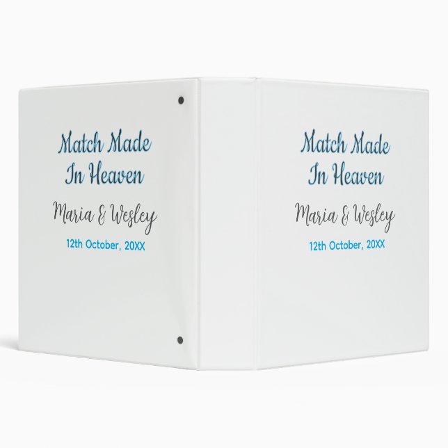 Match made in heaven blue black couple name date binder (Background)