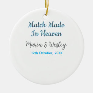 Match made in heaven blue black couple name date ceramic ornament