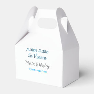 Match made in heaven blue black couple name date favor box