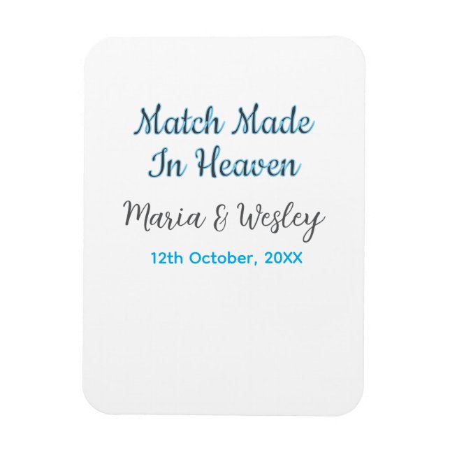Match made in heaven blue black couple name date magnet (Vertical)
