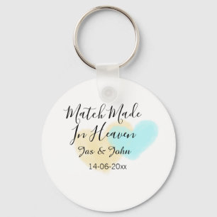 Match made in heaven blue yellow pastel heart name keychain